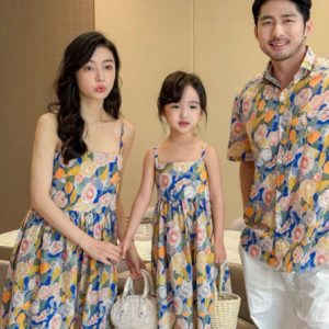 Dopamine Seaside Tyndall-effect Skirt With Print Parent-child Matching Outfits