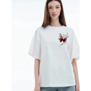 Womens Simple And Elegant Short-Sleeve Top With A Print