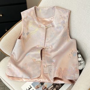 Womens Sleeveless New Chinese-Style Frog-Button Waistcoat Top