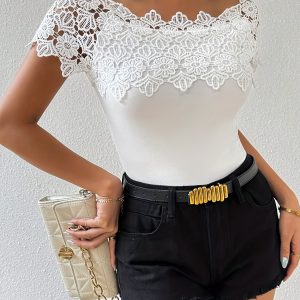 Seamless Solid Color Sexy Lace Top