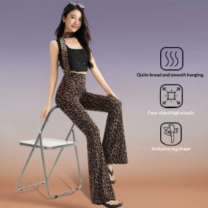 Womens Leopard-print Bootcut Pants With A High Waist For Spring And Autumn