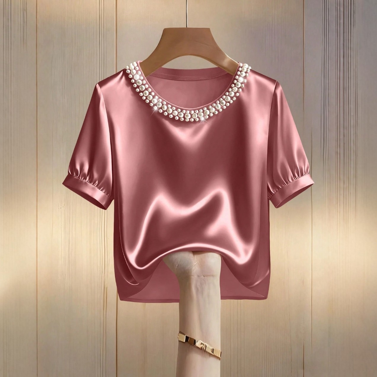 French-style Satin Pearl-collar Short Sleeves - Image 4
