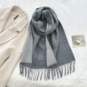 Thickened Double-sided Two-tone Wool Scarf Versatile Solid-color Tassel Shawl For Warmth And Style