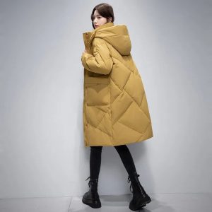Womens Mid-Length White Down Padded Coat In Plus Sizes