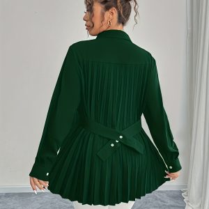 Elegant Casual Solid-color Shirt With Waist Pleats