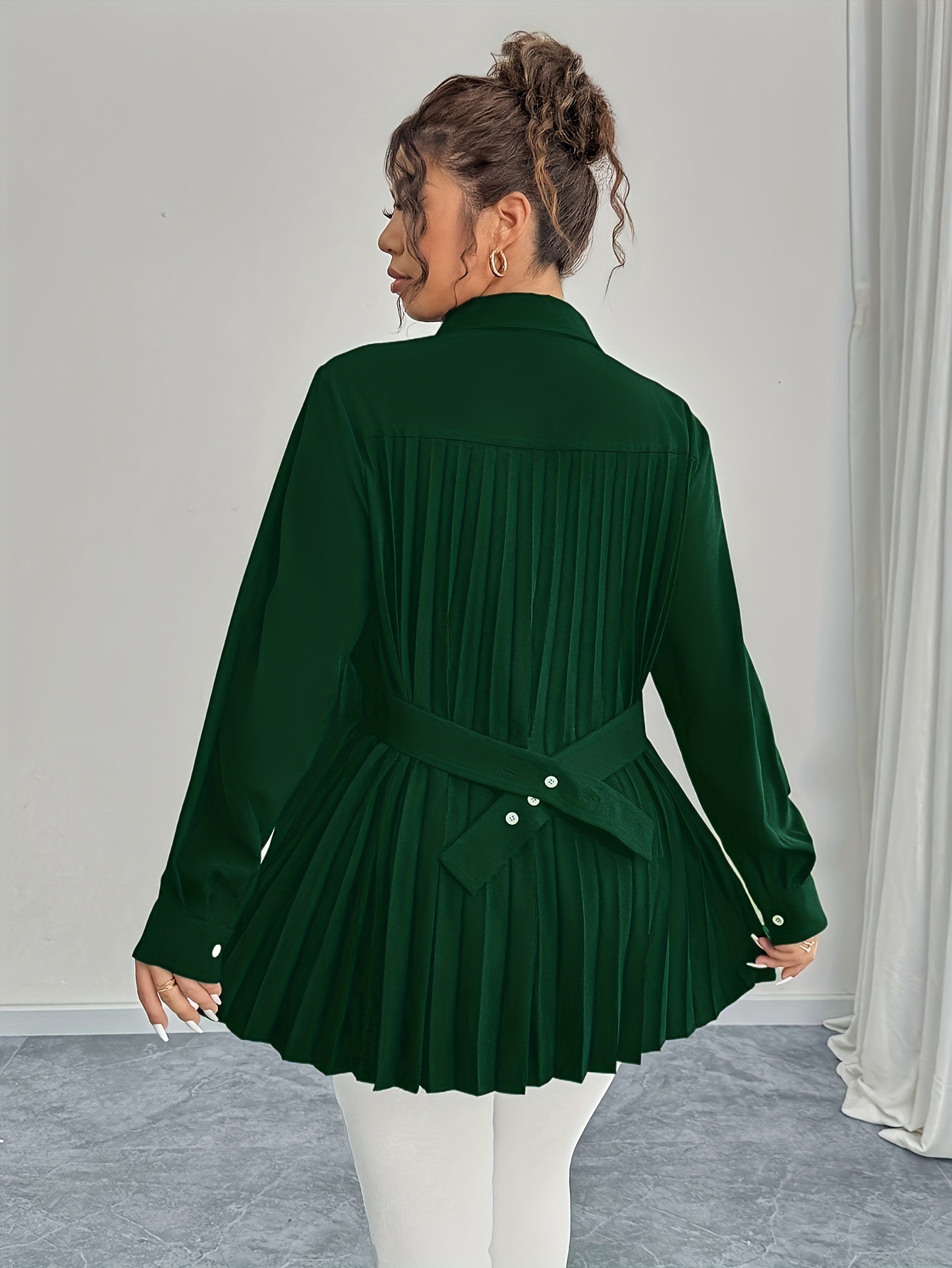 Elegant Casual Solid-color Shirt With Waist Pleats - الصورة 8