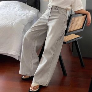 High-waisted Figure-flattering Relaxed-fit Versatile Floor-length Straight-leg Denim Jeans