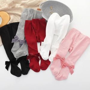 Springautumn Velvet Bow Baby Tights