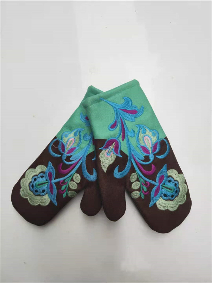 Thickened Color-block Embroidered Winter Warm Gloves For Women - الصورة 8
