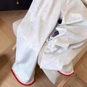 Versatile High-waisted Casual Wide-leg Sweatpants With Contrasting Trim