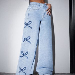 Printed Straight-leg Wide-leg Jeans