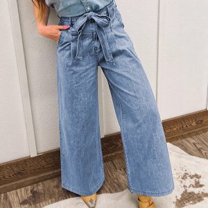 Multi-functional Denim Jeans With Bow Details, Designed Specifically For Women