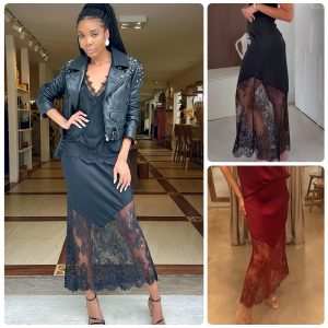 Contemporary Satin High-waist Skirt With A Lace-trimmed Hem