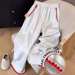 Versatile High-waisted Casual Wide-leg Sweatpants With Contrasting Trim