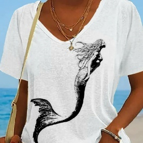 Casual Fashion Regular V-neck Printed Short-sleeved Shirt