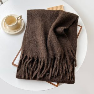 Mellard Merino Wool Korean-Style Relaxed-Feel Solid-Color Brushed Warm Scarf For Women