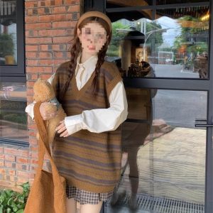 Sweet Striped Layering Vest For Women