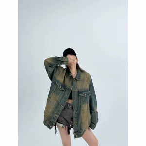 Water-washed Distressed Denim Jacket A Retro Casual Outerwear Piece