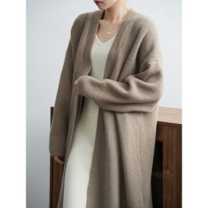 Womens Casual Long-sleeve Solid-color Sweater Cardigan