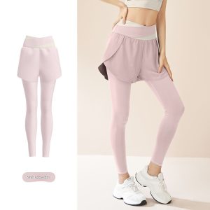 New Color-block Faux Two-piece Yoga Pants With Side Pockets