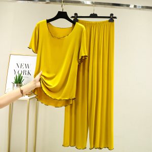 Womens Casual Loose Plus-Size Short-Sleeve Pants Set