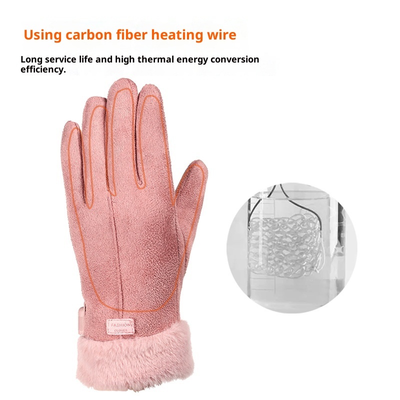 Winter Women's USB Heating Waterproof Suede Finger Gloves - Image 3