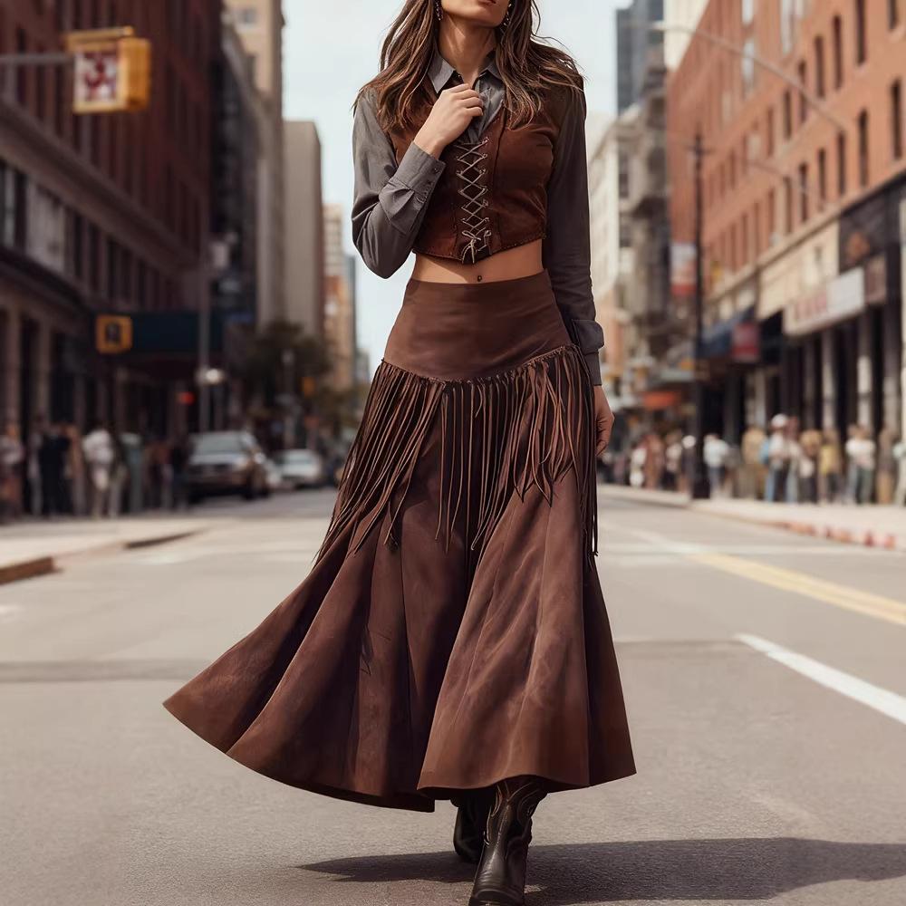 Elegant High-neck Figure-hugging Long-sleeve Knit Skirt - Image 2