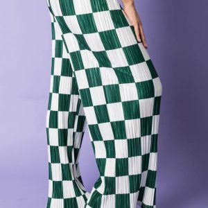 Fashionable Minimalist Plaid Print Pleated Trousers