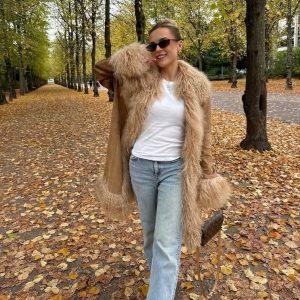 Stylish Mid-Length Suede And Fur Patchwork Coat