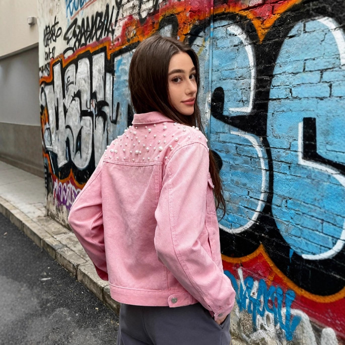 Womens Fashionable Heavy-Detailed Beaded Denim Jacket - Image 3