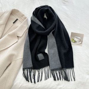 Thickened Double-sided Two-tone Wool Scarf Versatile Solid-color Tassel Shawl For Warmth And Style