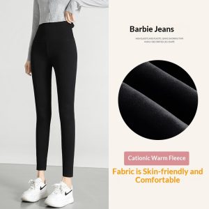 Womens High-waisted Denim Jeans With Fleece Lining For Fallwinter Wear