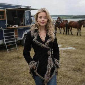 Womens Retro Suede Coat With Fur Collar And Lapel Jacket