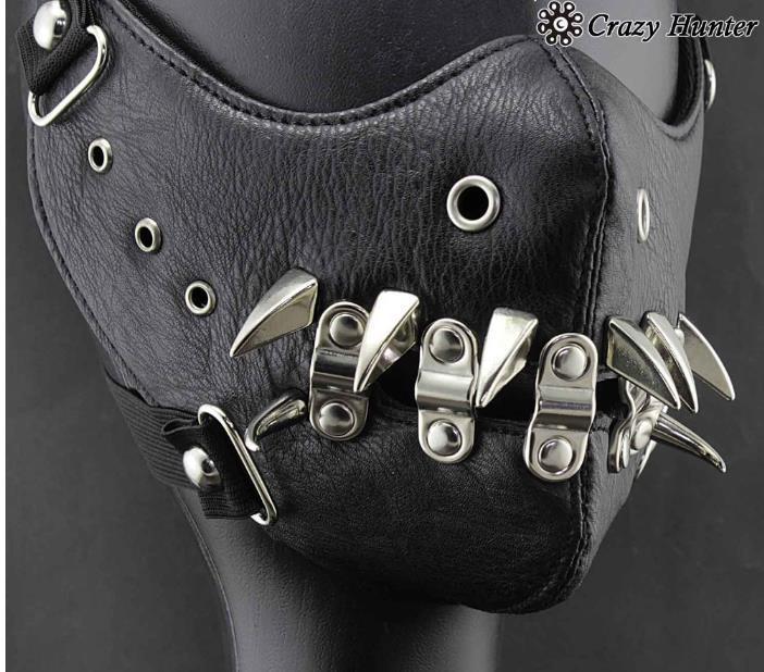 Skull Riding Leather Black Half Face Mask - Image 2