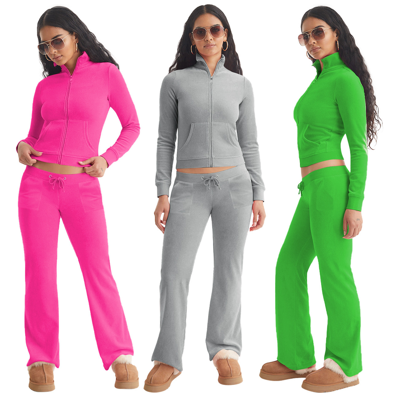 Stylish Casual Two-Piece Set With Silver Fox Fleece Stand Collar - الصورة 2