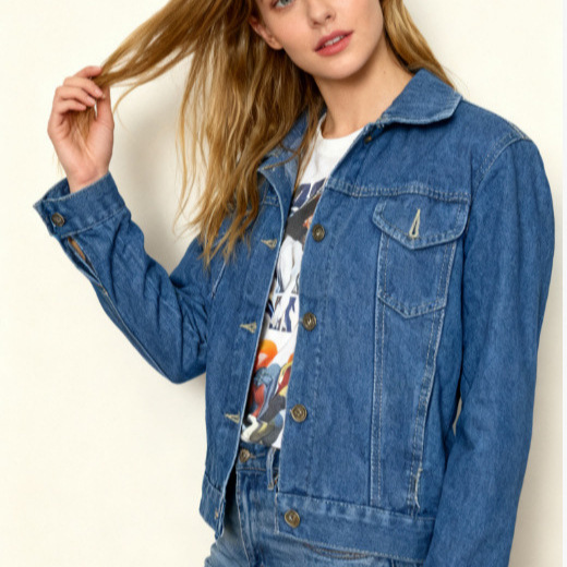 Womens Blue Slim-Fit Washed Denim Jacket - الصورة 4