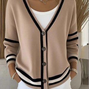 Womens Printed Knitted Sweater With Buttons Printed Cardigan