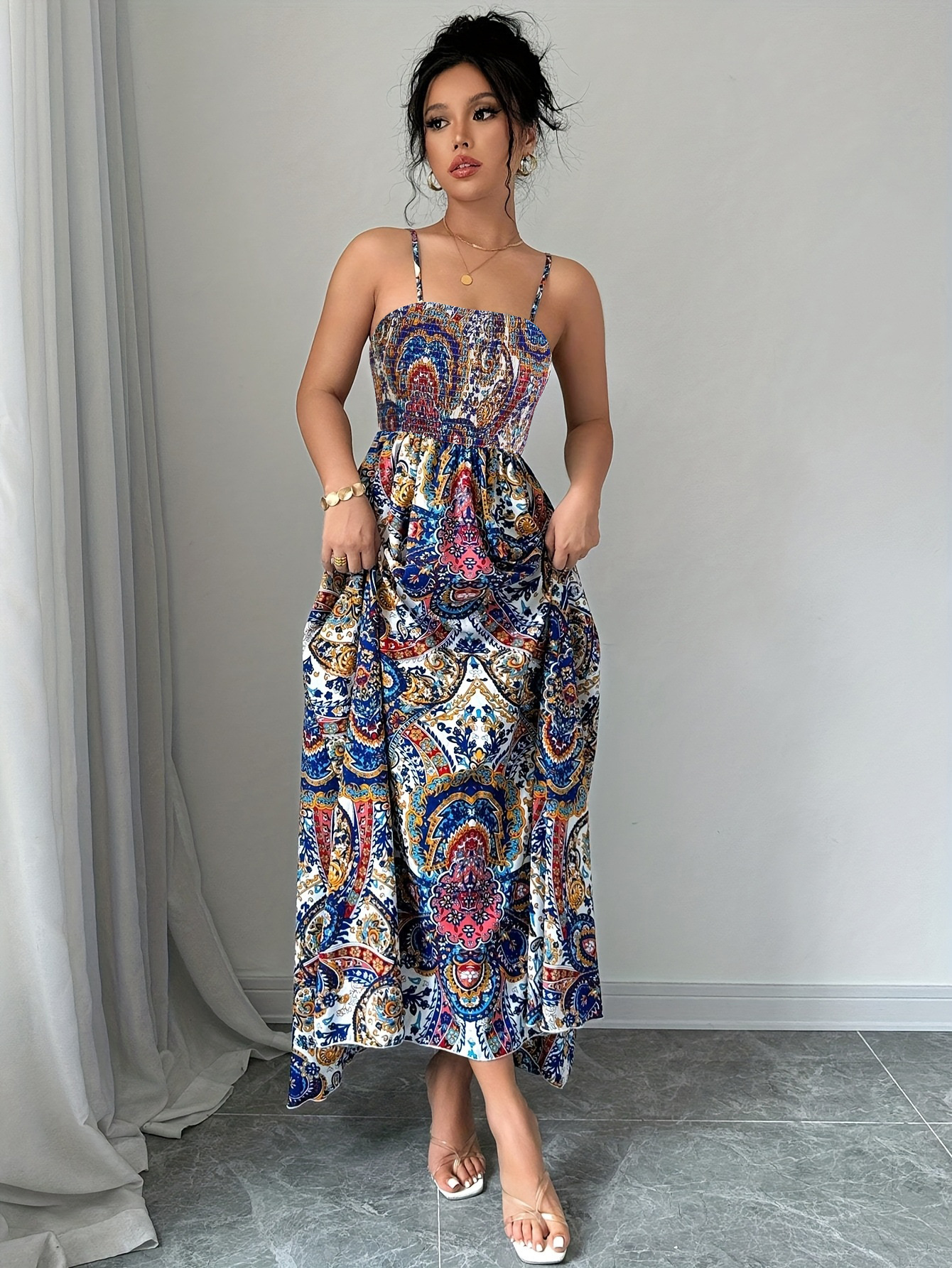 Mid Length Womens Printed Slip Dress - الصورة 4