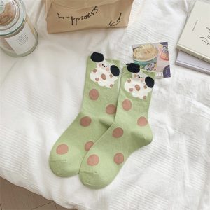 Polka-dot Color-blocked Boneless Cotton Socks