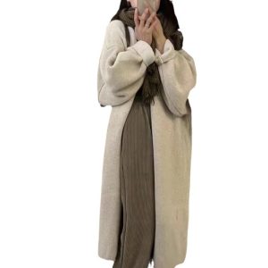 Womens Long Retro-Style French-Style Sweater Coat For FallWinter