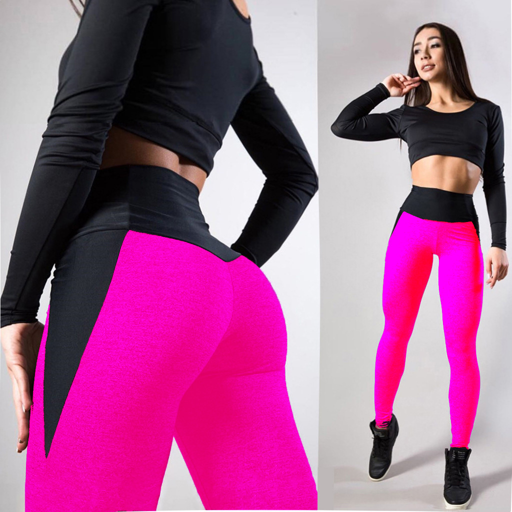 Spliced Contrasting-Color Athletic Yoga Leggings - الصورة 3