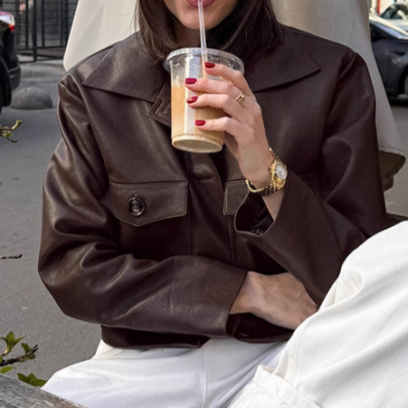 New Loose Slimming Locomotive Style Fashion Leather Coat - Image 4