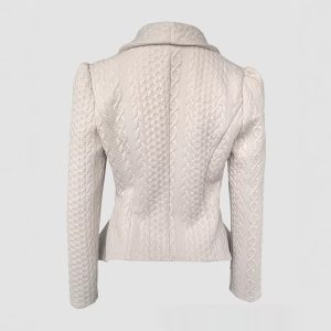 Womens Knitted Jacquard Lapel Fitted Waist Long Sleeve Coat