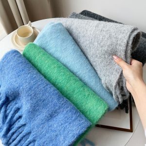 Mellard Merino Wool Korean-Style Relaxed-Feel Solid-Color Brushed Warm Scarf For Women