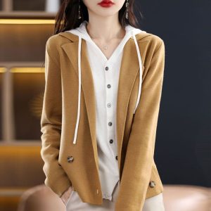 Womens Casual Loose-fitting Solid-color Knit Cardigan