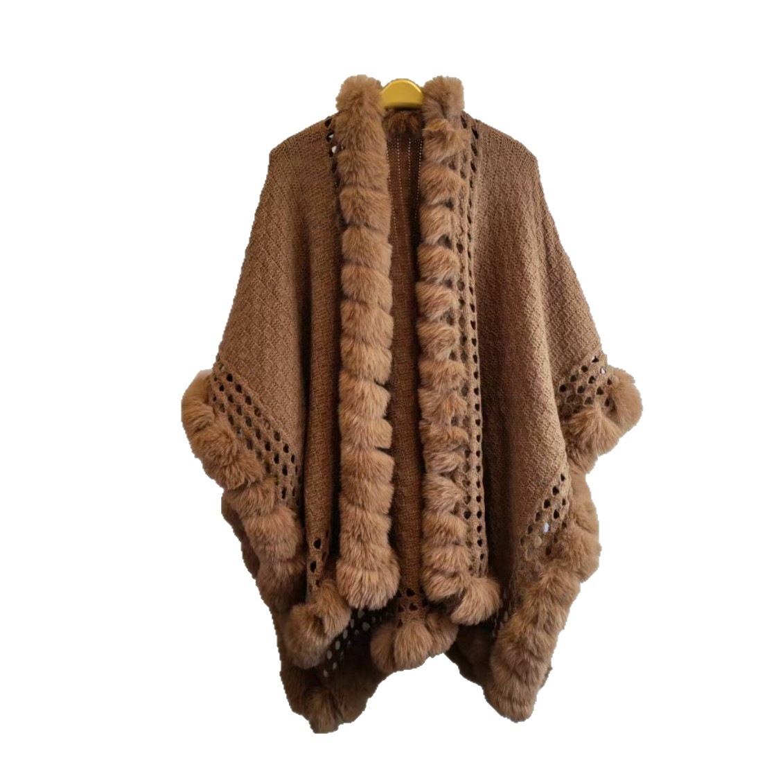 Solid-color Thickened Warm Womens Rabbit-fur Shawl - Image 7