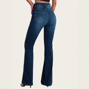 Fashionable Slim-fit Solid-color Blue Jeans