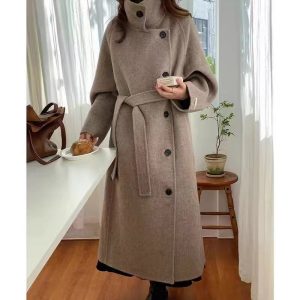 Loose-fitting Double-faced Cashmere Coat, Extra-thick Wool Overcoat