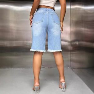 Womens Stylish Ripped Raw-edge Denim Shorts