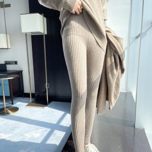 Versatile Solid-Color Ribbed Knit Pants For Women To Wear At Home
